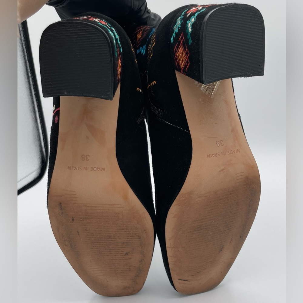 Embroidered Black Velvet Ankle Boots with Multicolor Floral Accents - Picture 16 of 16